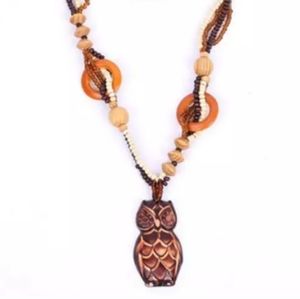 Bohemian Natural Wood Pendant Charm Necklace